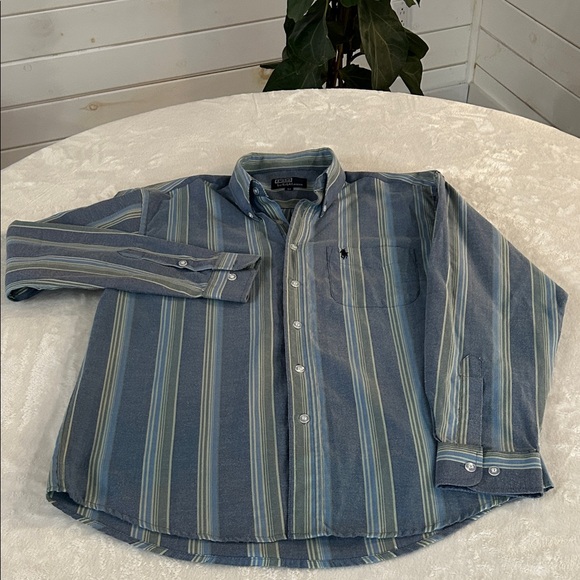 Vintage Polo by Ralph Lauren Men's Shirt with Blue and Green Stripes. Sz M - Picture 3 of 13